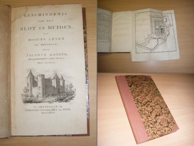 Tweedehands boek: Geschiedenis van het slot te Muiden, en Hoofts leven op hetzelve met platen. van auteur Jacobus Koning - Hardcover, gemarmerde halflinnen band, met 2 kaarten (p.14 en de uitslaande plattegrond) zie foto. Mooi exemplaar. Op de lichte oude vochtwerking op de titelpagina na in zeer goede staat. Naampje voorin.