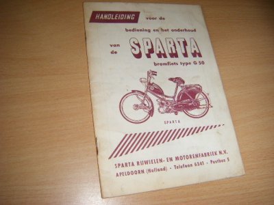 Tweedehands boek: Handleiding voor de bediening en het onderhoud van de SPARTA bromfiets type G50 van auteur  - 17 x 12 cm, in redelijke staat