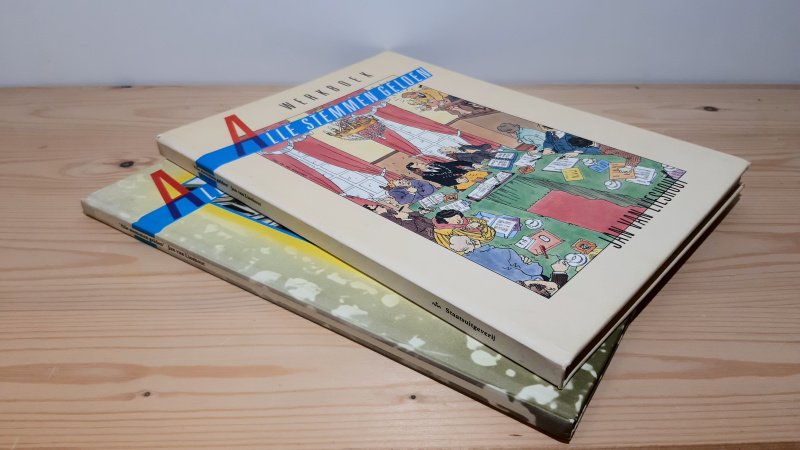 Tweedehands boek: Alle stemmen gelden met werkboek van auteur Jan van Lieshout - 2 keer Hardcover in goede conditie. Van het onderste boek is voorkant kaft de punt beschadigd. Verder lichte gebruikerssporen kaft. Naam voorin, verder onbeschreven en netjes.