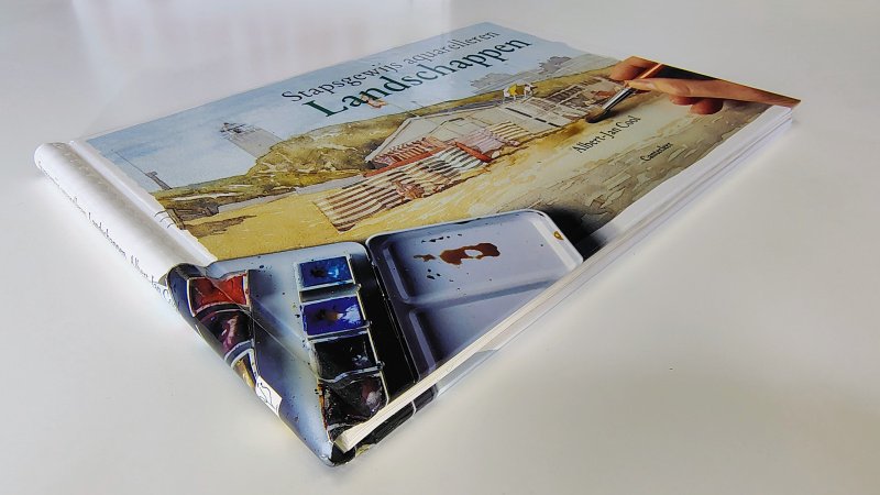 Tweedehands boek: Stapsgewijs aquarelleren, Landschappen van auteur Albert-Jan Cool - Oblong met ringband, oogt aan de buitenkant als nieuw. Typex voorin en lichte verkleuring van de witte bladzijdes.