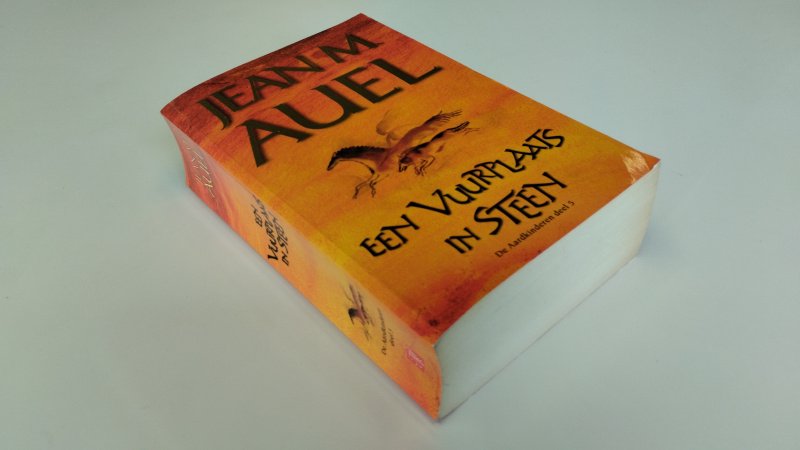 Tweedehands boek: Een vuurplaats in steen van auteur Jean M. Auel - In goede staat. Nederlandstalige paperback. lichte gebruikssporen aan de kaft. Holle rug. Pagina's netjes en onbeschreven, stevig in de binding