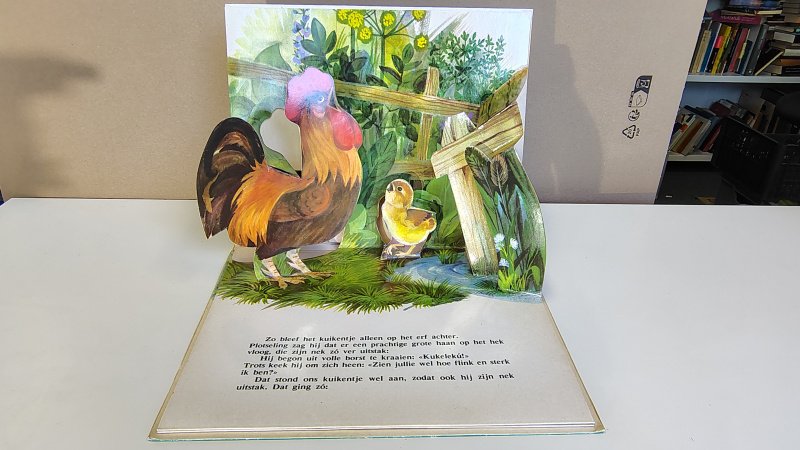 Tweedehands boek: Het kuikentje pop-up boek van auteur Korney Tsjoekovski - Paperback met slijtage randen kaft en rug. Lichte verkleuring. Alle pop-up mechanismen intact, geen scheuren of beschadigingen. Onbeschreven en netjes.