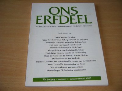 Tweedehands boek: Ons Erfdeel, 30e jaargang, nummer 1, januari-februari 1987 van auteur Redactie - Paperback, met leesvouw, vlekjes op bladsnede, in goede staat. Geillustreerd.
